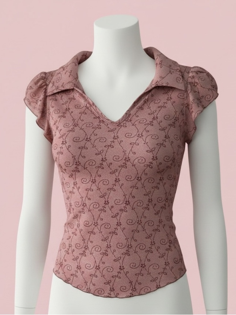 Full Circle fairycore y2k Women’s Pink Floral V-Neck Ruffle Sleeve Top